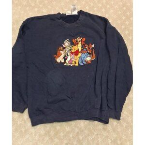 Vintage Disney Store Winnie the Pooh Embroidered Sweatshirt Mens L Navy Blue
